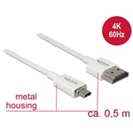 Delock HDMI Ethernet -> HDMI micro D M/M video jelkábel 0.5m fehér 4K 60Hz