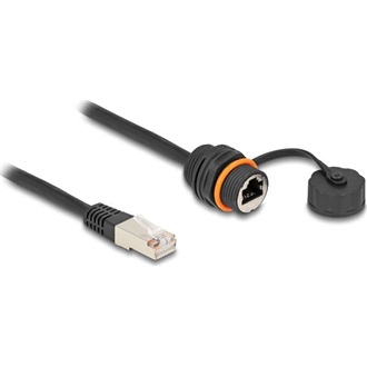 Delock Kábel RJ45 apa - RJ45 anya Cat.6A beépített használatra M20 cérnával és védő kupakkal IP68 por és vízhatlan 25 cm