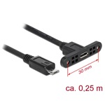 Delock USB-B 2.0 micro - USB-B 2.0 micro M/F adatkábel 0.25m fekete panel mount