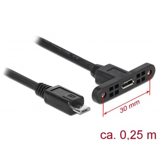 Delock USB-B 2.0 micro - USB-B 2.0 micro M/F adatkábel 0.25m fekete panel mount