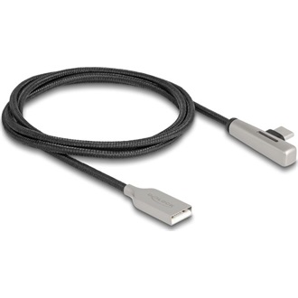 Delock USB-C -> USB-A 2.0 M/F adatkábel 1m fekete-ezüst , LED fénnyel, 90°/egyenes