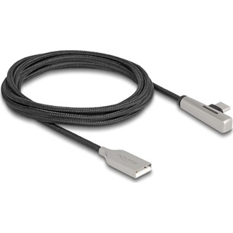 Delock USB-C -> USB-A 2.0 M/F adatkábel 2m fekete-ezüst , LED fénnyel, 90°/egyenes