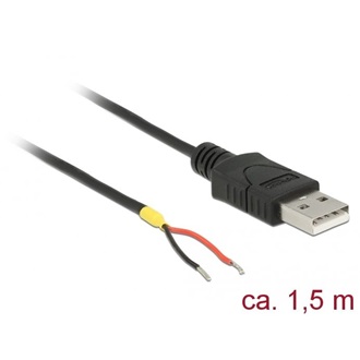 Delock USB-A 2.0 -> 2db nyitott vezeték M/M tápkábel 1.5m fekete
