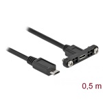 Delock USB-B 2.0 micro -> USB-B 2.0 micro M/F adatkábel 0.5m fekete panel mount