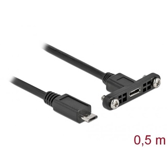 Delock USB-B 2.0 micro -> USB-B 2.0 micro M/F adatkábel 0.5m fekete panel mount