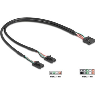 Delock Kábel USB 2.0-s csatlakozóhüvellyel, 2,54 mm, 10 tű a 2 x USB 2.0-s csatlakozóhüvellyel, 2,54 mm, 4 tű, 30 cm