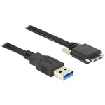 Delock USB-A 3.0 -> USB-B 3.0 micro M/M adatkábel 3m fekete rögzítő csavarokkal