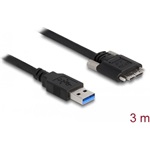Delock USB-A 3.0 -> USB-B 3.0 micro M/M adatkábel 3m fekete rögzítő csavarokkal