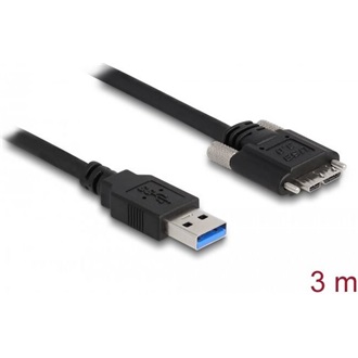 Delock USB-A 3.0 -> USB-B 3.0 micro M/M adatkábel 3m fekete rögzítő csavarokkal