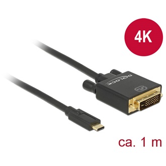 Delock USB-C -> DVI-D M/M video kábel 1m fekete