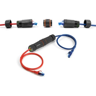 Delock Kábel csatlakoztató RJ45 anya - RJ45 anya Cat.6A M20 cérnával és két vékony IP68 kábel borítással, por és vízhatl
