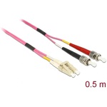 Delock LC Duplex -> ST Duplex M/M adatkábel 0.5m rózsaszín Multi-mode OM4