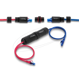 Delock Kábelcsatlakozó RJ45 aljzat RJ45 aljzathoz, Cat.6, M16 menettel és bajonettzárral, IP68 por- és vízálló