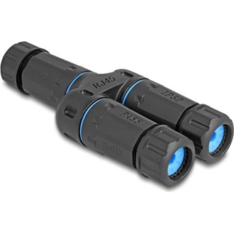 Delock RJ45 CAT6A STP -> 2db RJ45 CAT6A STP M/M adapter fekete IP68