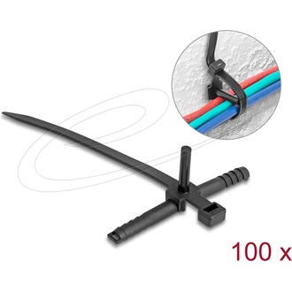 Delock Kábelkötegelő tiplivel Hx 150 x Sz 7,0 mm fekete 100 db.
