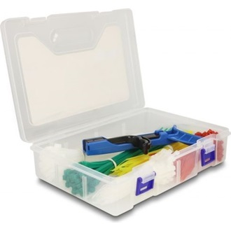 Delock Kábelkötegelőket rendszerező doboz, kábelkötegelőt biztosító eszközzel és 350 db. különböző színű kábelkötegelőve