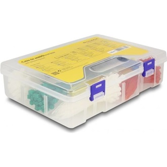 Delock Kábelkötegelőket rendszerező doboz, kábelkötegelőt biztosító eszközzel és 350 db. különböző színű kábelkötegelőve