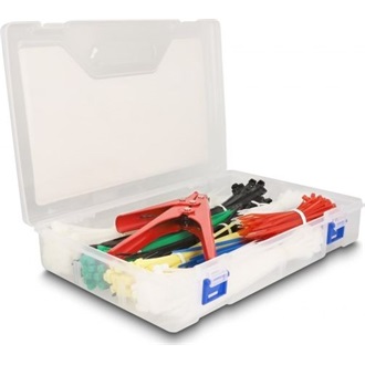 Delock Kábelkötegelőket rendszerező doboz, kábelkötegelőt biztosító eszközzel és 600 db. különböző színű kábelkötegelőve