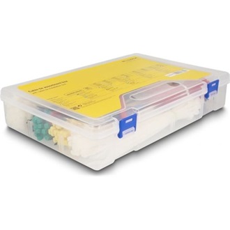 Delock Kábelkötegelőket rendszerező doboz, kábelkötegelőt biztosító eszközzel és 600 db. különböző színű kábelkötegelőve