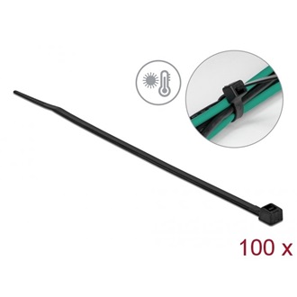 Delock Kábelkötöző ellenáll a forró hőmérsékletnek hossza 150 x szélessége 3,6 mm, 100 db. Fekete