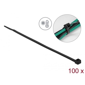 Delock Kábelkötöző ellenáll a forró hőmérsékletnek hossza 380 x szélessége 4,8 mm, 100 db. Fekete