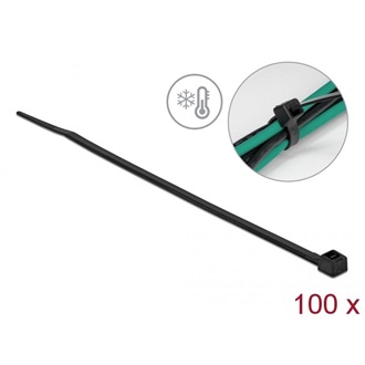 Delock Kábelkötöző ellenáll a hideg hőmérsékletnek hossza 200 x szélessége 3,6 mm, 100 db. Fekete