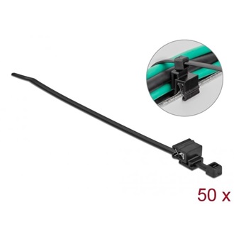 Delock Kábelkötöző szegélycsipesszel hossza 200 x szélessége 4,8 mm, 50 db. Fekete
