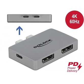 Delock MacBook 2db USB-C / Thunderbolt -> 2db DisplayPort 1.2 M/F aktív adapter szürke