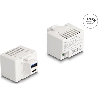 Delock Keystone Modul A-típusú USB-vel és USB Type-C  töltő porttal PD 20 W fehér