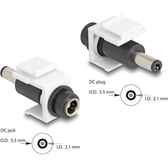 Delock Keystone modul, DC 5,5 x 2,1 mm-csatlakozóhüvely, DC 5,5 x 2,1 mm méretű apa, fehér