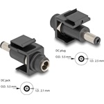 Delock Keystone modul, DC 5,5 x 2,1 mm-csatlakozóhüvely, DC 5,5 x 2,5 mm méretű apa, fekete