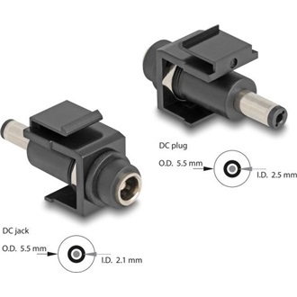 Delock Keystone modul, DC 5,5 x 2,1 mm-csatlakozóhüvely, DC 5,5 x 2,5 mm méretű apa, fekete