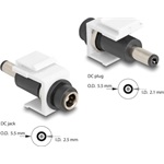 Delock Keystone modul, DC 5,5 x 2,5 mm-csatlakozóhüvely, DC 5,5 x 2,1 mm méretű apa, fehér