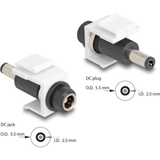 Delock Keystone modul, DC 5,5 x 2,5 mm-csatlakozóhüvely, DC 5,5 x 2,5 mm méretű apa, fehér