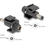 Delock Keystone modul, DC 5,5 x 2,5 mm-csatlakozóhüvely, DC 5,5 x 2,5 mm méretű apa, fekete