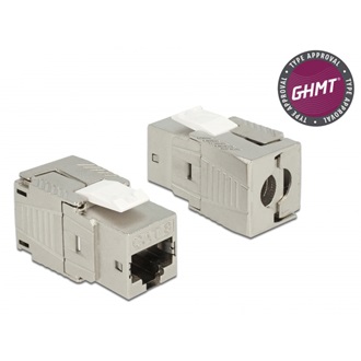 Delock RJ45 CAT8 UTP F/F keystone modul fém szerszám nélkül szerelhető