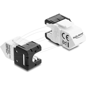 Delock Keystone modul RJ45 aljzat   LSA Cat.6A szabvány, 45 -ban döntött csatlakozó, nem árnyékolt, 180 -os kábelkivezet
