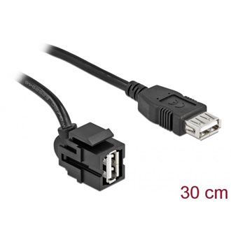 Delock USB-A 2.0 -> USB-A 2.0 F/F keystone modul 0.3m fekete 250°