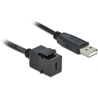 Delock USB-A 2.0 -> USB-C M/F keystone modul 0.25m fekete