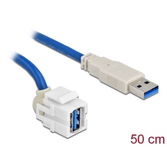 Delock USB-A 3.0 -> USB-A 3.0 M/F keystone modul 0.5m fehér 250°