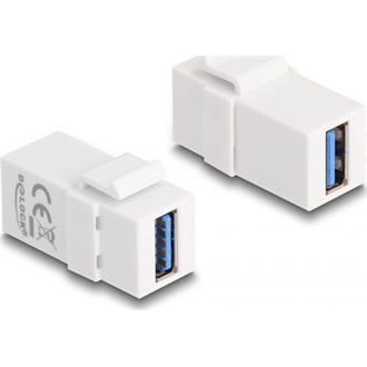 Delock Keystone modul, USB 3.0 A-csatlakozóhüvely > USB 3.0 A-csatlakozóhüvely fehér (1:1)