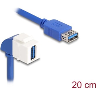 Delock Keystone modul USB kábel 5 Gbps A-típusú USB anya - A-típusú USB anya 90 -ban hajlított 20 cm, kék