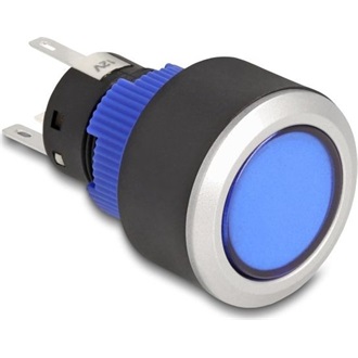 Delock Kiálló nyomógomb installációhoz 22 mm 5 db. forrasztott csatlakozó működtetővel lapos, műanyag kék LED világítás