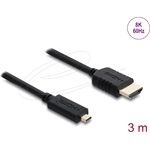 Delock Coaxial HDMI 2.1 -> HDMI micro D M/M video kábel 3m fekete