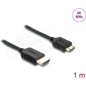 Delock Coaxial HDMI 2.1 -> HDMI mini C M/M video kábel 1m fekete fonott borítással