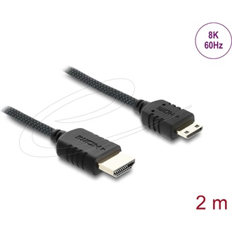 Delock Coaxial HDMI 2.1 -> HDMI mini C M/M video kábel 2m fekete fonott borítással