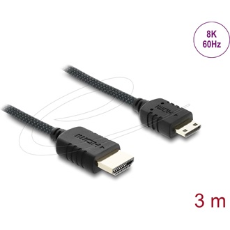 Delock Coaxial HDMI 2.1 -> HDMI mini C M/M video kábel 3m fekete fonott borítással