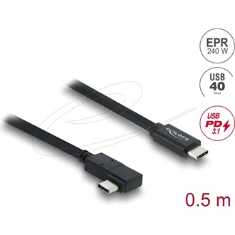 Delock Koaxiális USB 40 Gbps kábel ívelt bal / jobb USB PD 3.1 240 W 0,5 m