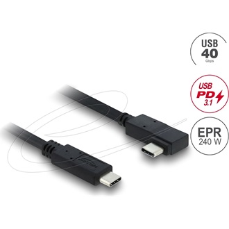 Delock Koaxiális USB 40 Gbps kábel ívelt bal / jobb USB PD 3.1 240 W 1 m