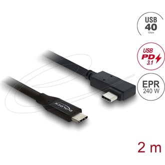 Delock Koaxiális USB 40 Gbps kábel ívelt bal / jobb USB PD 3.1 240 W 2 m